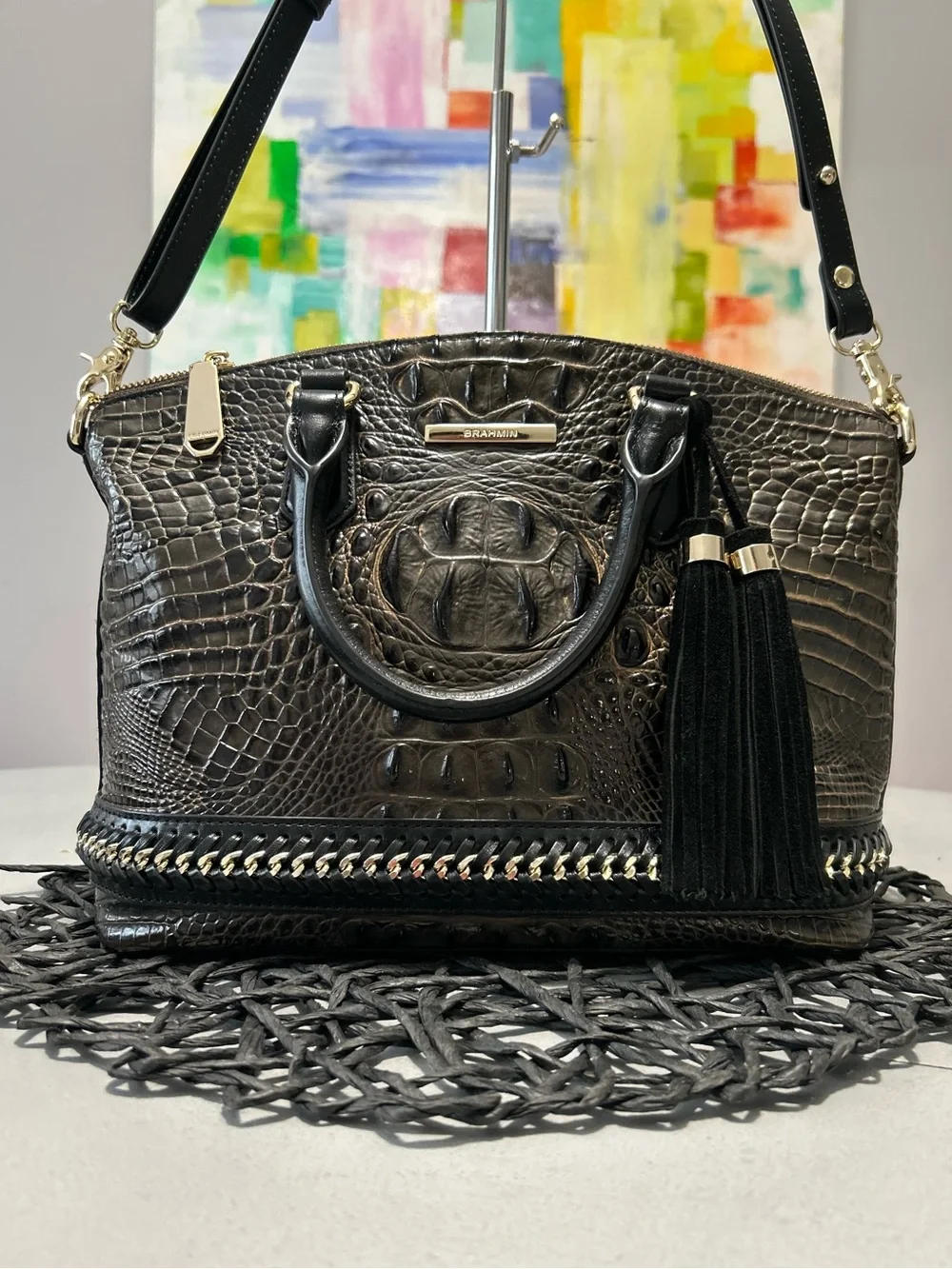 Brahmin Duxbury Graphite Aster Melbourne Leather Satchel